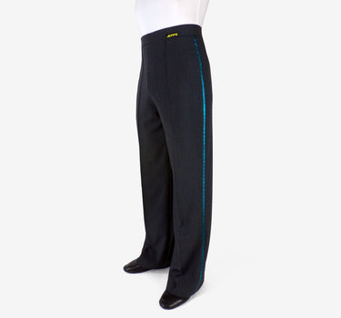 Men's Elite Tailored Fit Pant with Satin Tuxedo Stripe ~ Charcoal / Turquoise