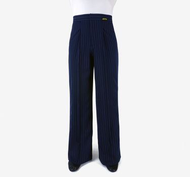 Men's Elite Wide Fit Pleated Pinstripe Pant ~ Navy / Light Blue