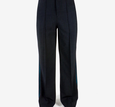 Men's Elite Tailored Fit Pant with Satin Tuxedo Stripe ~ Charcoal / Turquoise