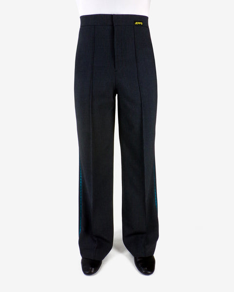 Tailored Fit Pant ~ Charcoal with Shiny Turquoise Thin Stripe