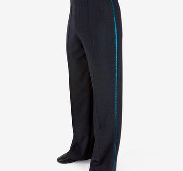 Men's Elite Tailored Fit Pant with Satin Tuxedo Stripe ~ Charcoal / Turquoise