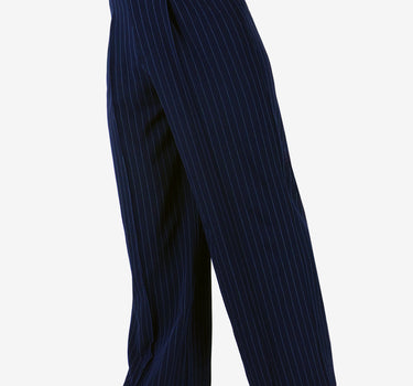 Men's Elite Wide Fit Pleated Pinstripe Pant ~ Navy / Light Blue