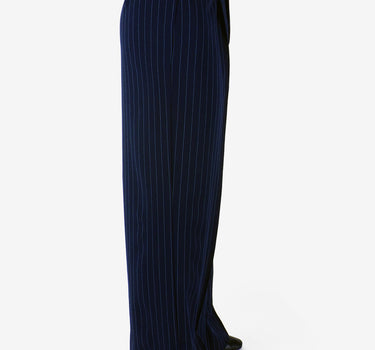 Men's Elite Wide Fit Pleated Pinstripe Pant ~ Navy / Light Blue